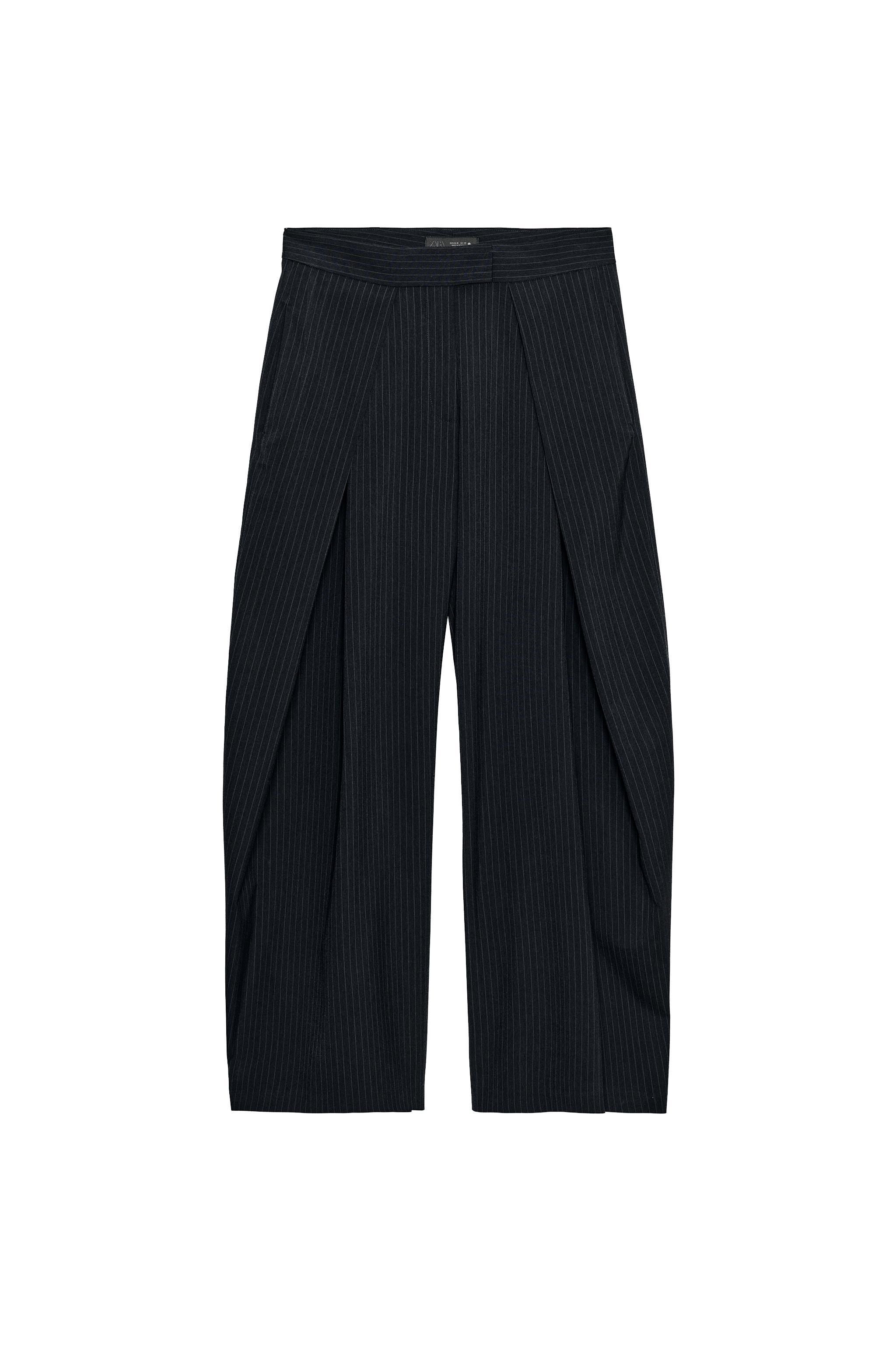 CALÇA WIDE LEG COM PREGAS ZW COLLECTION - Azul-marinho | ZARA Brasil