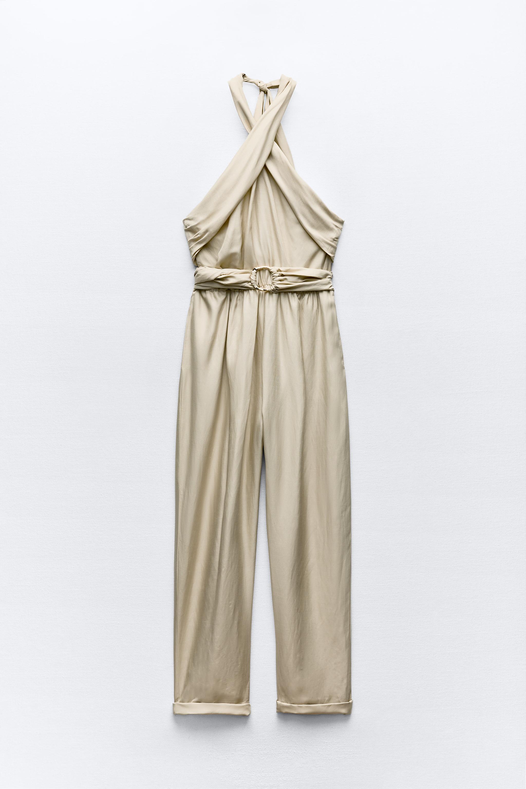 BELTED LONG JUMPSUIT WITH BEADING - Light beige | ZARA United States