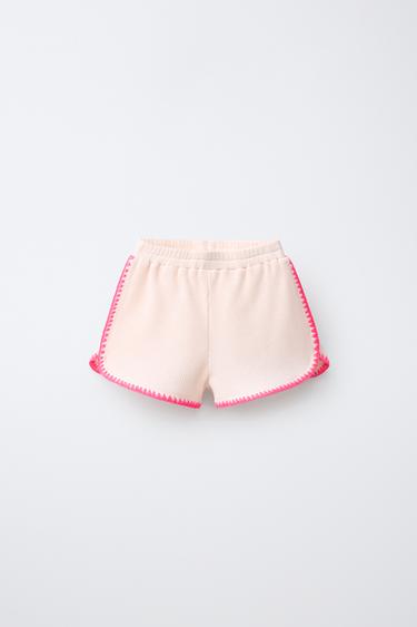NEON CONTRAST WAFFLE BERMUDA SHORTS - Ecru by Zara