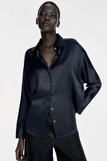 SATIN SHIRT - Navy blue by Zara
