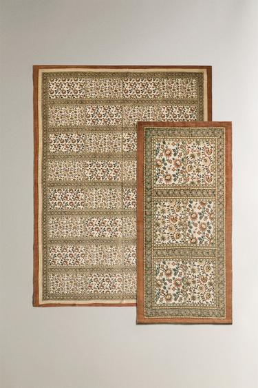 COLOUR BLOCK PRINT COTTON RUG - Salmon by Zara