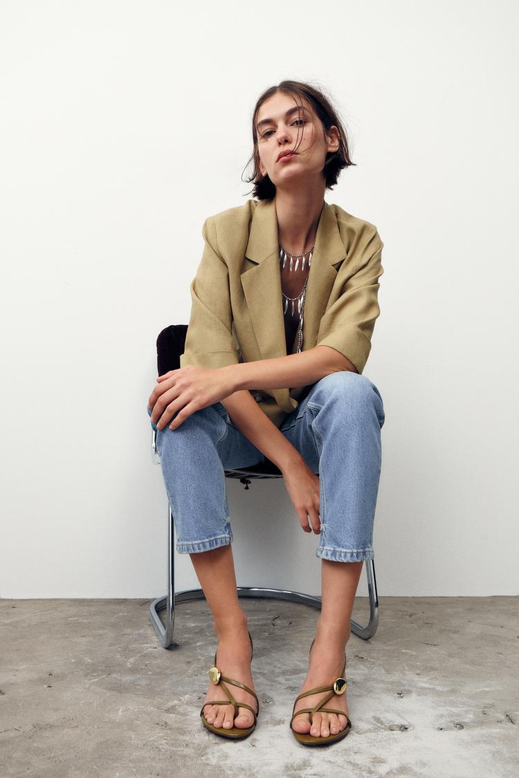 HEELED SANDALS WITH METAL DETAIL STRAPS Khaki Green ZARA