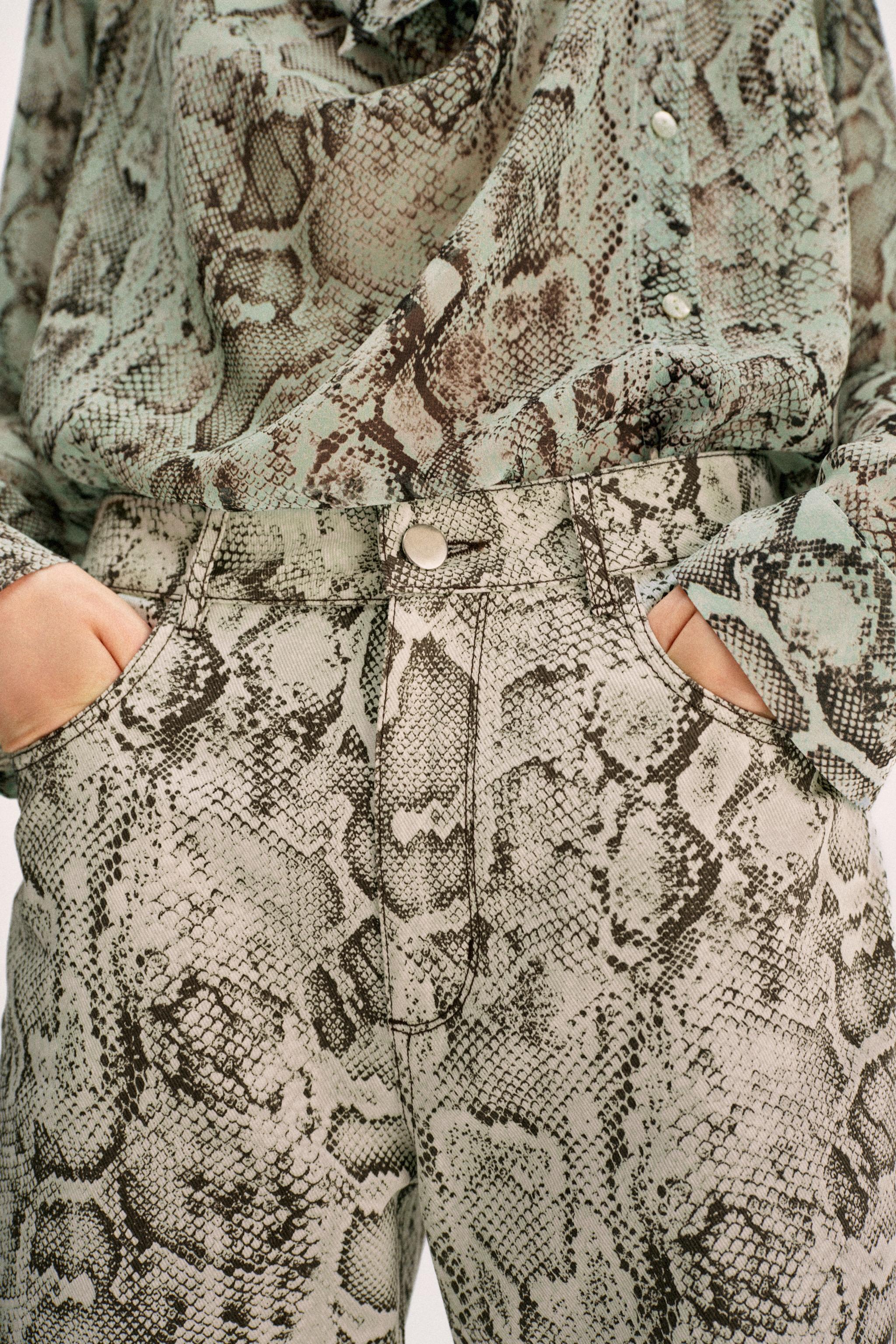 Женские джинсы Zara Z1975 HIGH-RISE STRAIGHT LONG LENGTH ANIMAL PRINT JEANS — фото 3