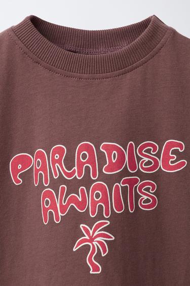 T-SHIRT À IMPRIMÉ VAGUES - Marron clair de Zara - Image 2