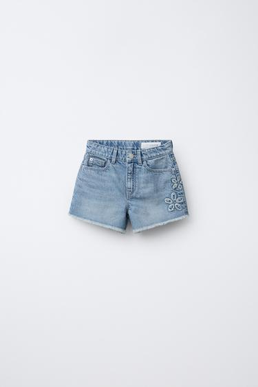 BERMUDA DENIM APLIQUE FLOR - Azul de Zara - Imagen 0