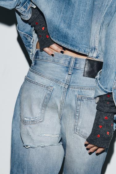 MITAINES EN MAILLE BRODÉES CŒURS - Gris de Zara - Image 1