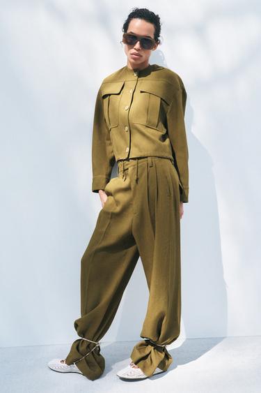 Zara LINEN BLEND BOMBER JACKET ZW COLLECTION - Olive green - Image 0