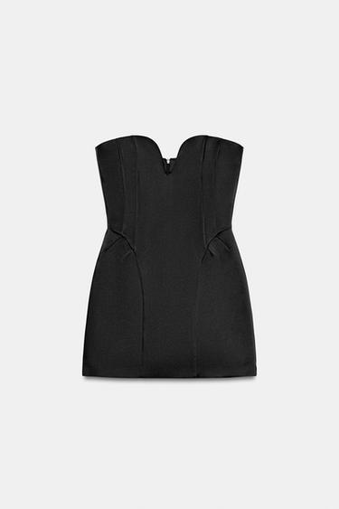 VESTIDO SATINADO PALABRA DE HONOR VOLUMEN - Negro de Zara
