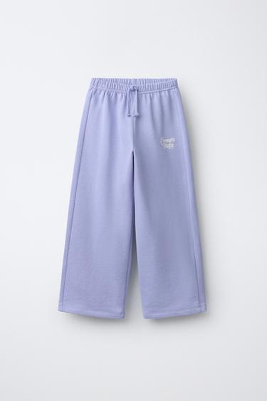 PANTALLONA WIDE LEG ME TEKST - E kaltër nga Zara