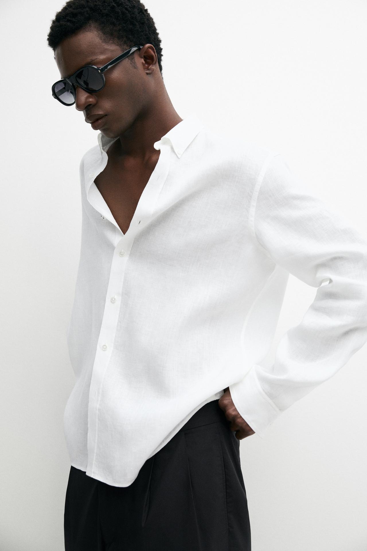 100% linen regular fit shirt — White