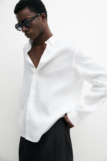 Zara 100% linen regular fit shirt - White