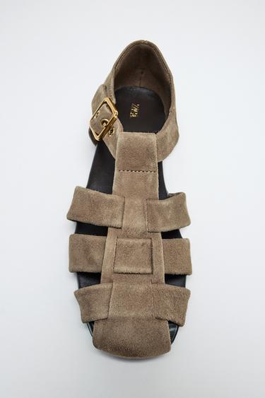 Zara 麂皮細帶涼鞋 - 沙棕色