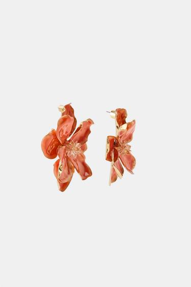 ENAMELLED FLOWER METAL EARRINGS - Orange by Zara - Image 2