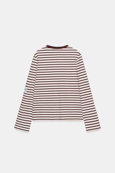 T-SHIRT À RAYURES BRODÉES - Brown Stripes de Zara - Image 4
