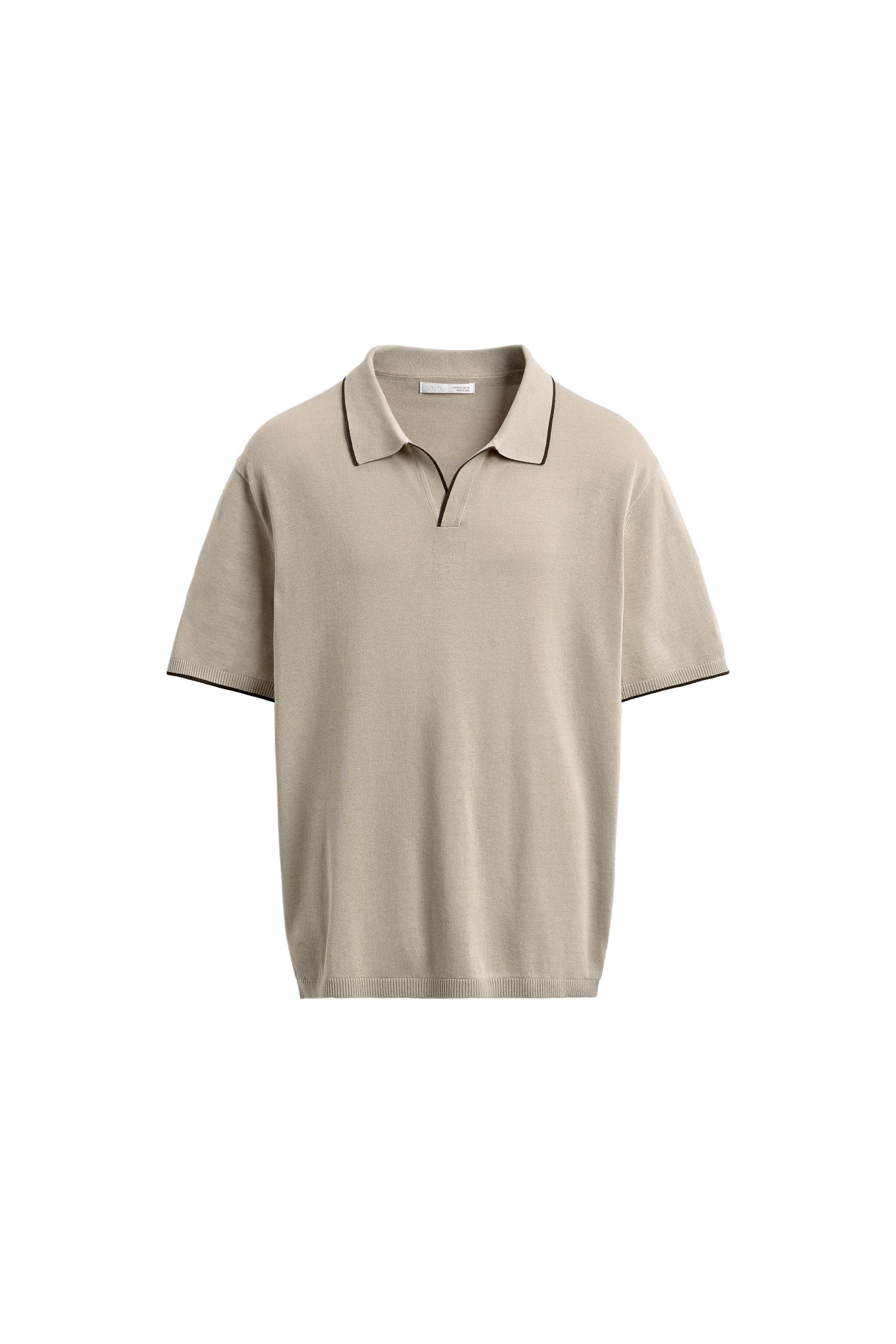 CONTRAST RIB KNIT POLO SHIRT - camel | ZARA Singapore