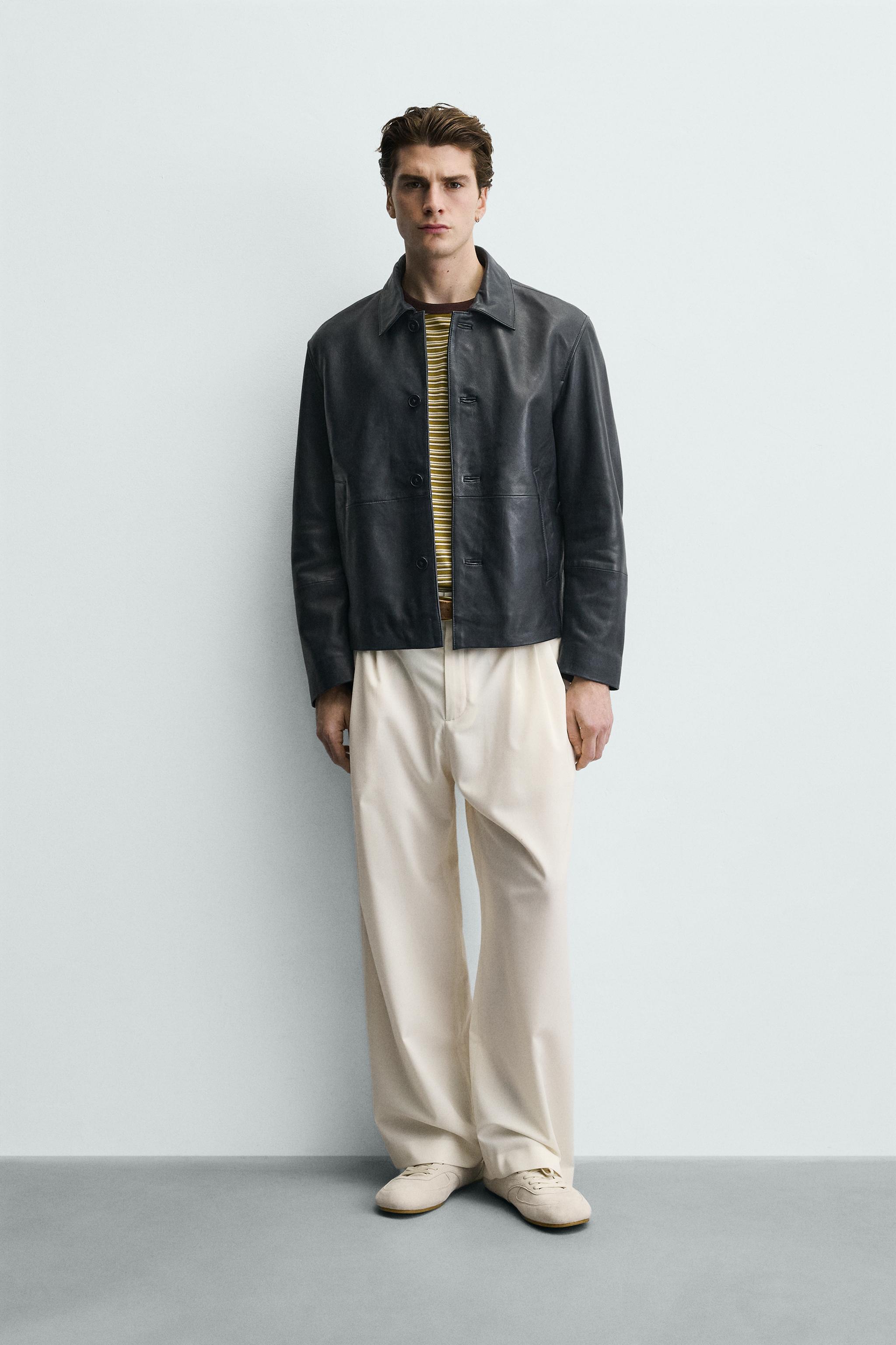 リラックスフィットレザージャケット - ブルー | ZARA Japan / 日本