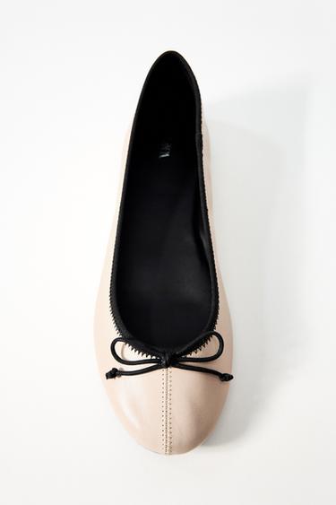 CONTRAST LEATHER BALLET FLATS - Ecru White by Zara