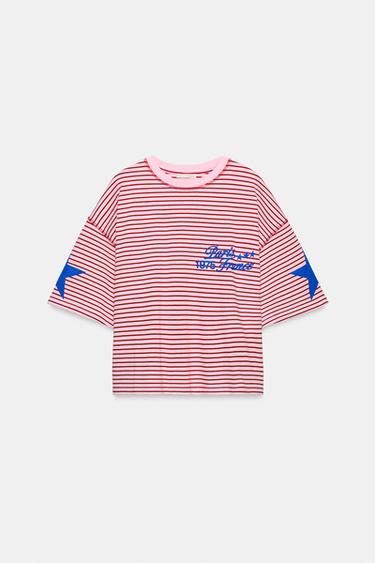 CAMISETA RAYAS TEXTO ESTRELLAS - Rosa de Zara