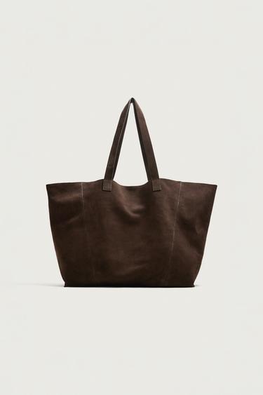 SAC SHOPPER EN CUIR - Marron de Zara