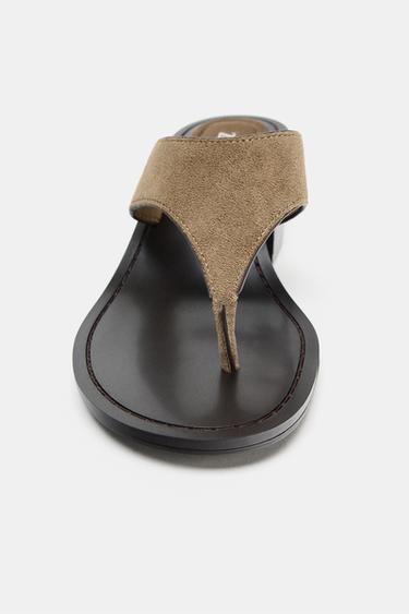 SPLIT SUEDE HEELED SANDALS - Dark Khaki Green by Zara - Image 4