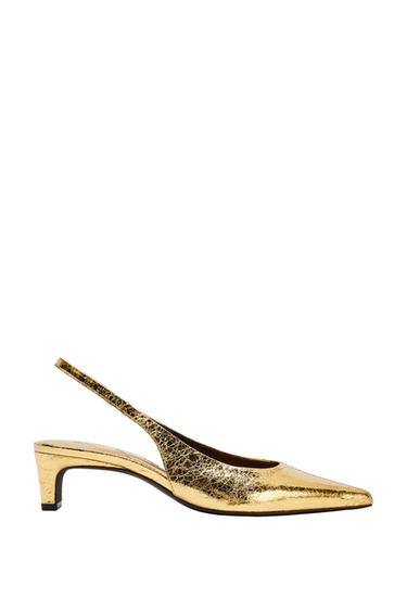 METALLIC KITTEN-HEEL SHOES - Gold by Zara