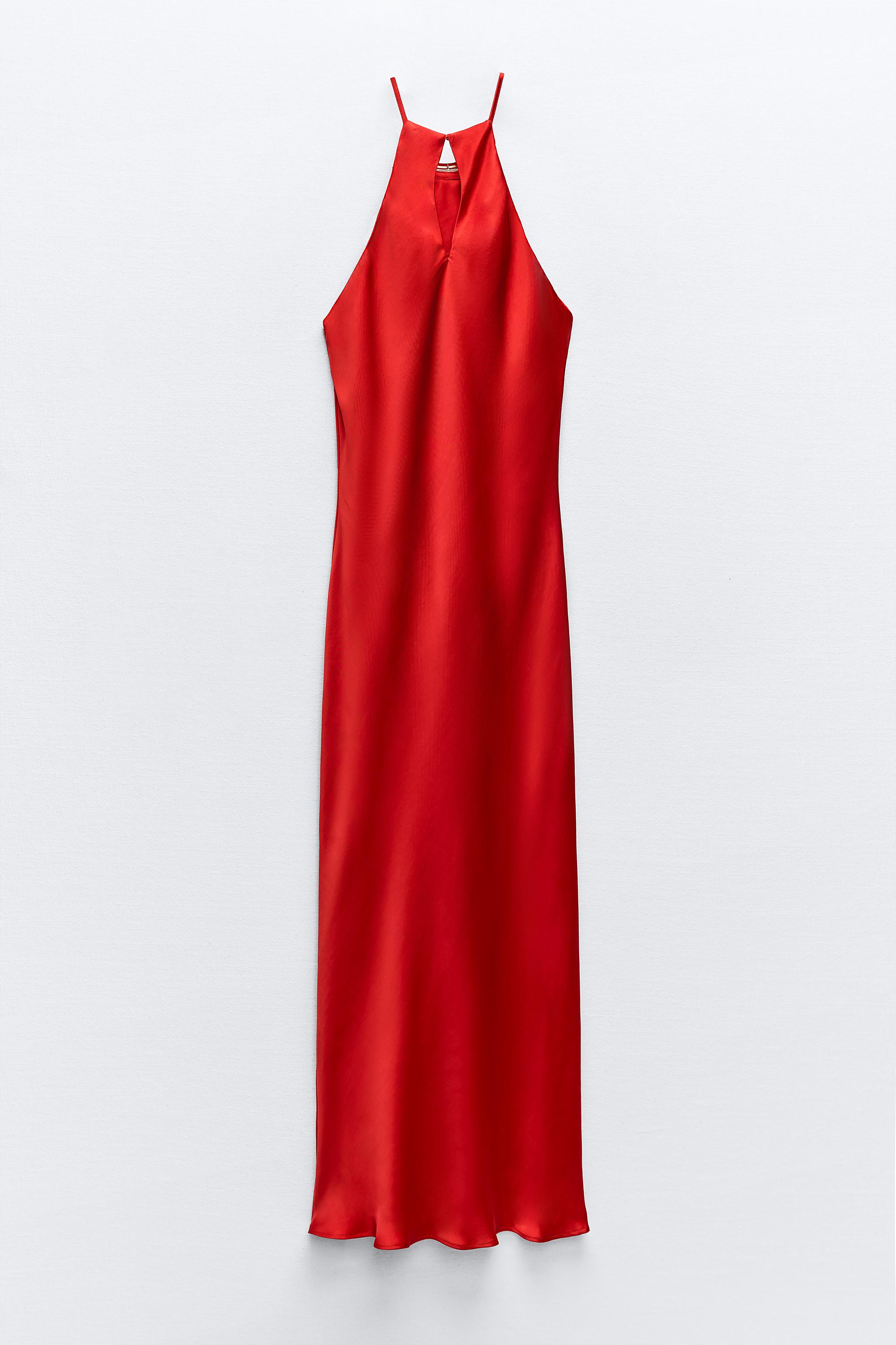 SATIN EFFECT MIDI SLIP DRESS - Red | ZARA United States