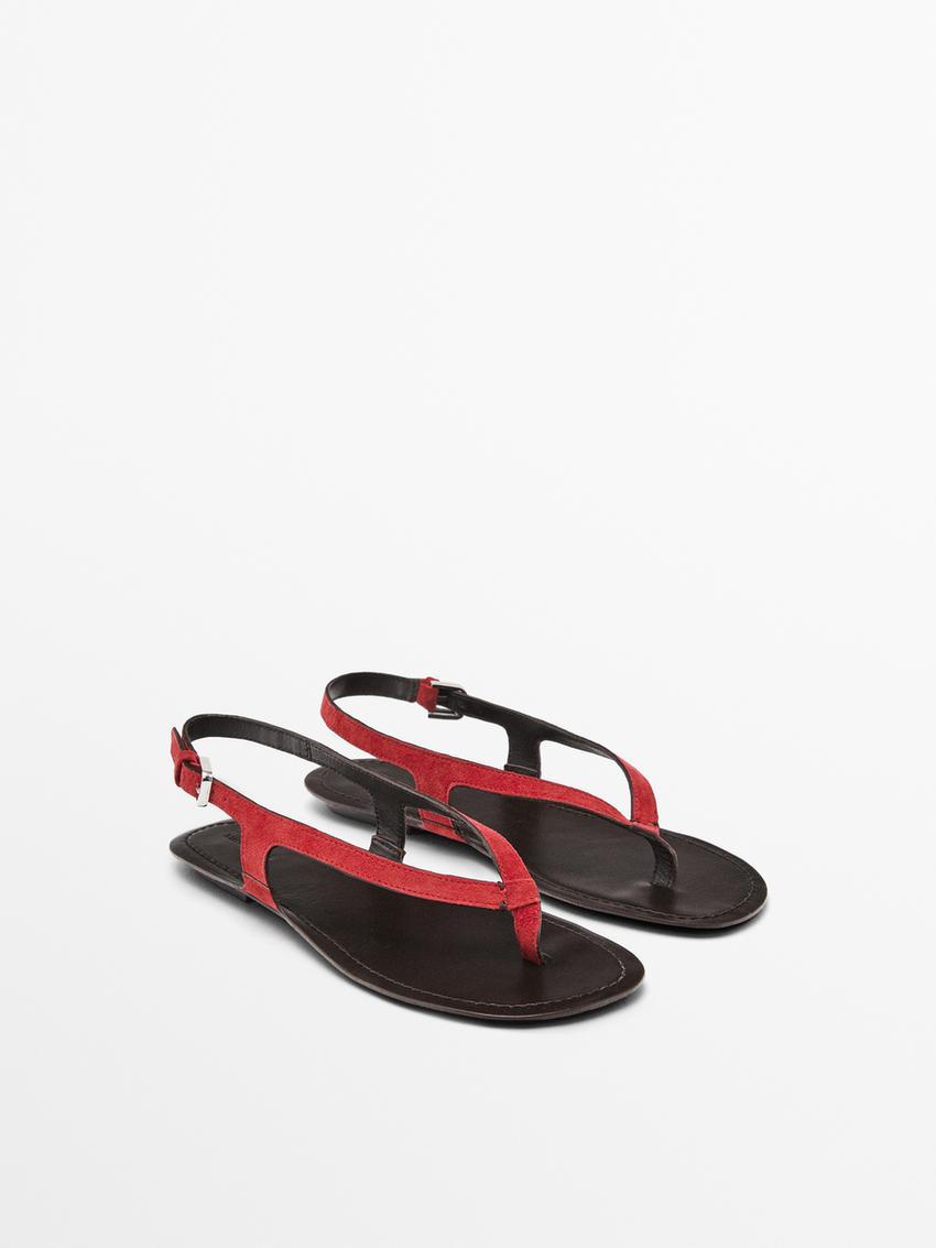 Split suede flat sandals