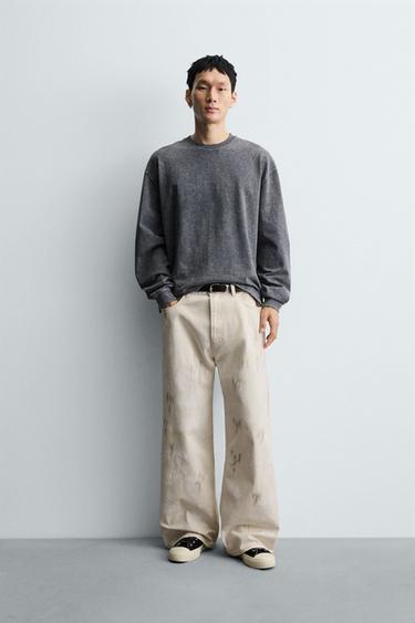 CALÇAS DE ESTRUTURA COM ESTAMPADO ABSTRATO - Branco-marfim da Zara