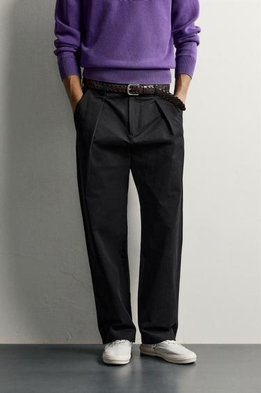 PLEATED REGULAR-FIT CHINO PANTS — Black 2