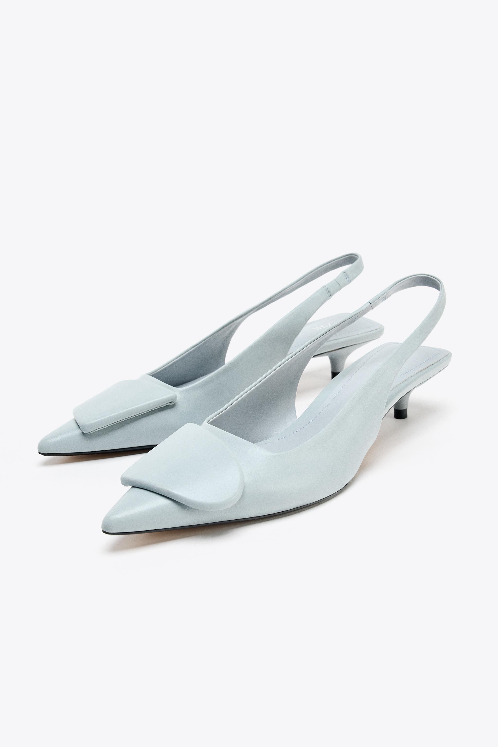 Slingback Zara Heels 2021 APPLIQUÉ SLINGBACK SHOES Light Blue ZARA