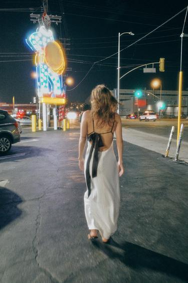 Zara 拼接絲巾襯衣式洋裝 - 白色