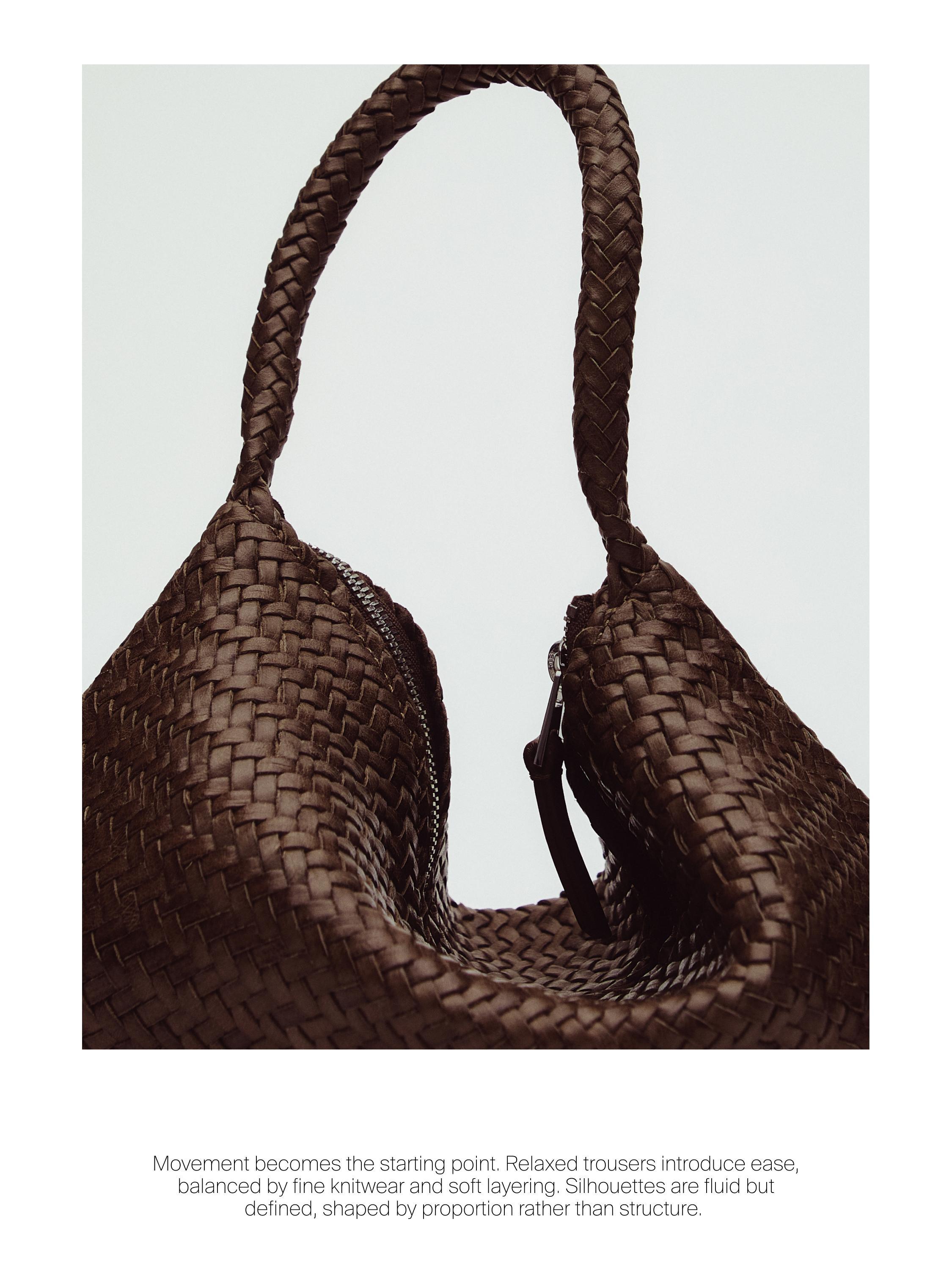 Large woven nappa leather satchel bag