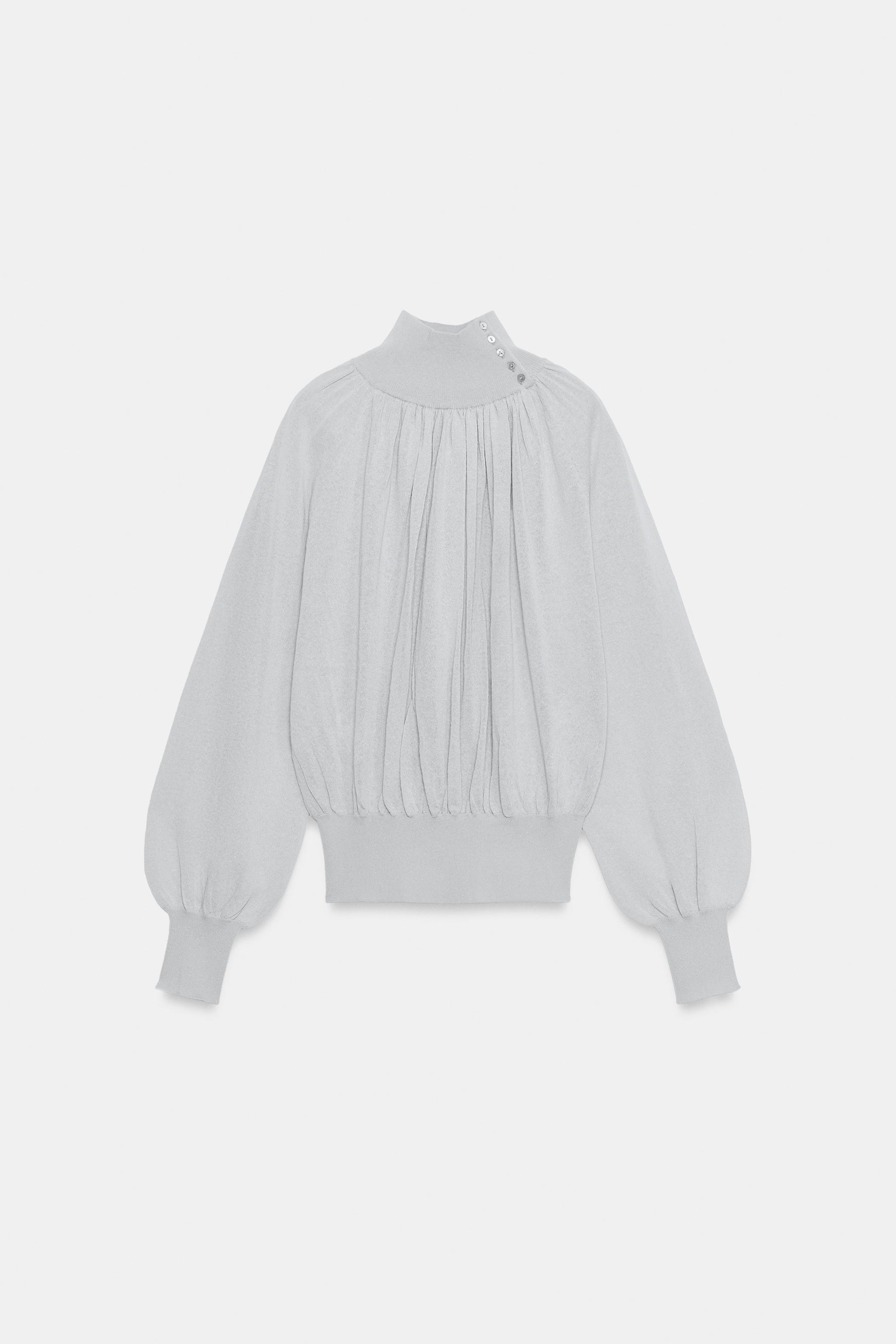 Zara CONTRAST KNIT FLOWY BLOUSE — фото 6
