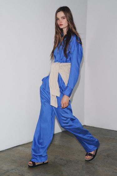 ZW COLLECTION ЖОЛАҚТЫ OVERSIZE ЖЕЙДЕ - Көк Zara компаниясынан