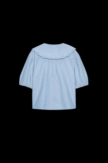 STRIPED EMBROIDERED PETER PAN COLLAR SHIRT - Blue/White by Zara