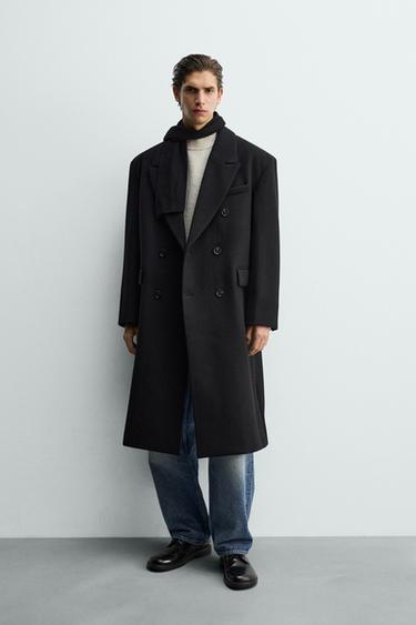 ABRIGO CRUZADO OVERSIZE FIT MEZCLA LANA - Negro de Zara - Imagen 0