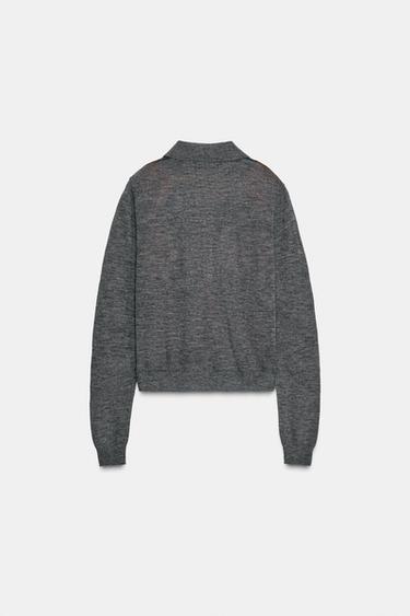 PULL POLO EN MAILLE LOSANGES - Gris de Zara - Image 5