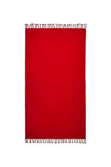 FRINGED COTTON BEACH TOWEL - Red by Zara