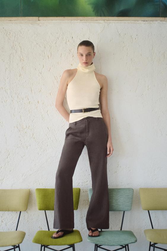 PANTALON ÉVASÉ 100% LIN ZW COLLECTION - Vison de Zara - Image 0