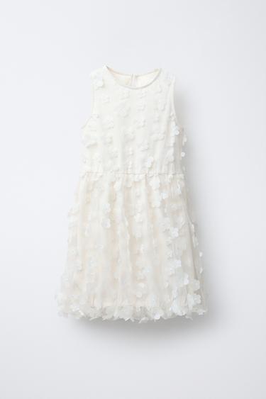 3DフラワーバルーンワンピースホワイトZaraの3Dフラワーバルーンワンピース - ホワイト 