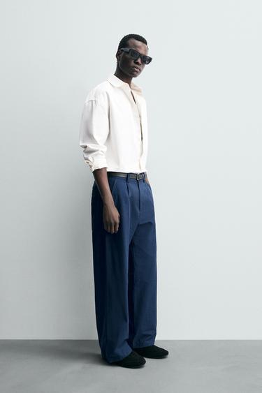 RELAXED FIT PLEATED TROUSERS - Blue / Indigo by Zara - Image 3