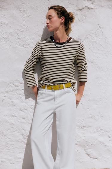 STRIPED LONG SLEEVE T-SHIRT - Brown Stripes by Zara