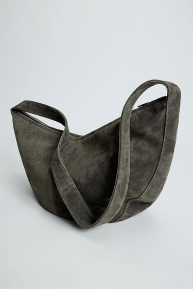 BORSA A SPALLA IN PELLE - Grigio di Zara