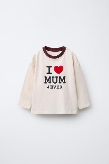 T-SHIRT WITH CONTRAST SLOGAN - Blue by Zara