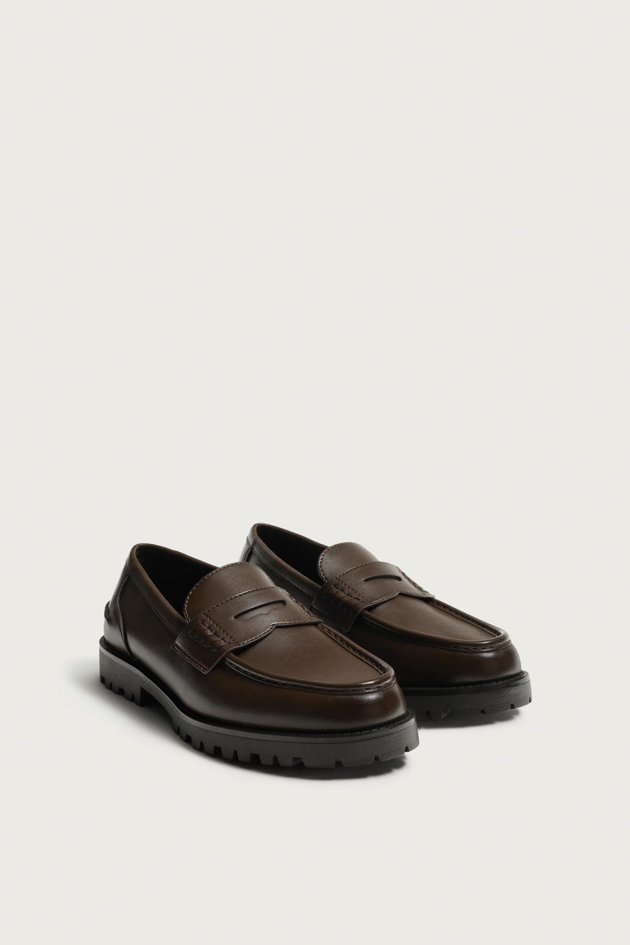 LUG SOLE STRAP LOAFERS — Brown