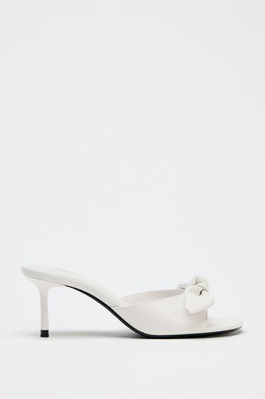 LEATHER BOW HEELED SANDALS - white by Zara - Image 0