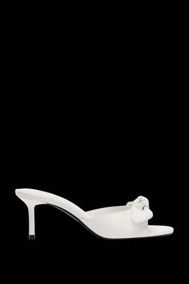 LEATHER BOW HEELED SANDALS - white by Zara - Image 0