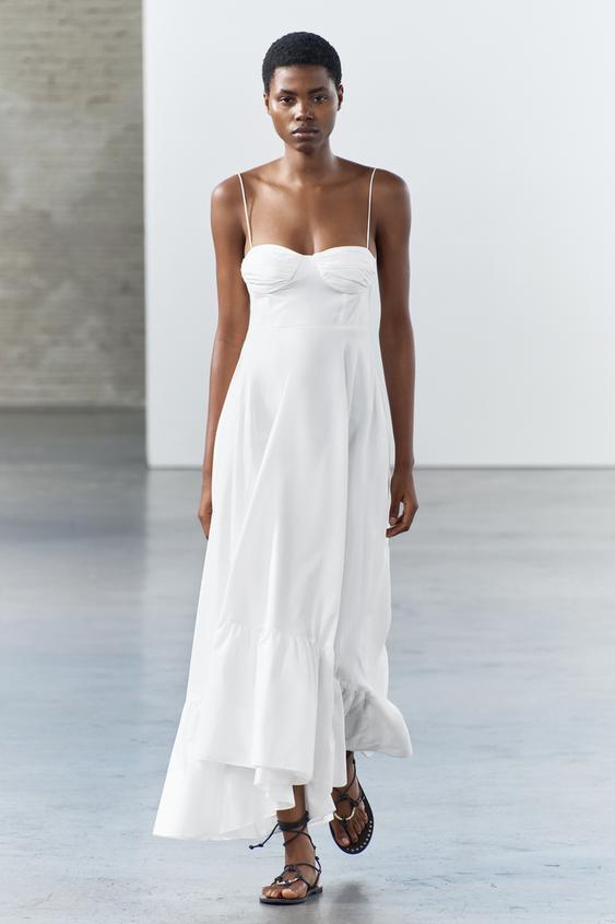 zara maxi dress white HOT ! Poplin Frill Dress Poplin Dress White Zara Dress With Buttons Zara Dress Poplin Open back Zara White Dresses Maxi |