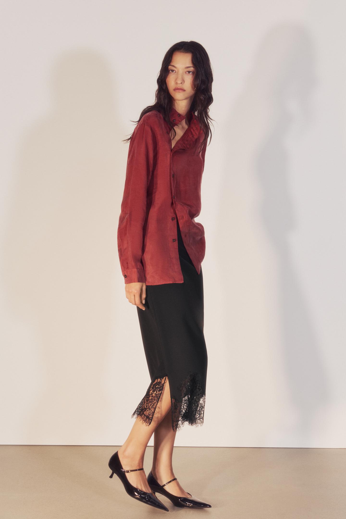 Женская рубашка Zara ZW Collection High Neck Side Closure, цвет: Тёмно-бордовый — фото 4