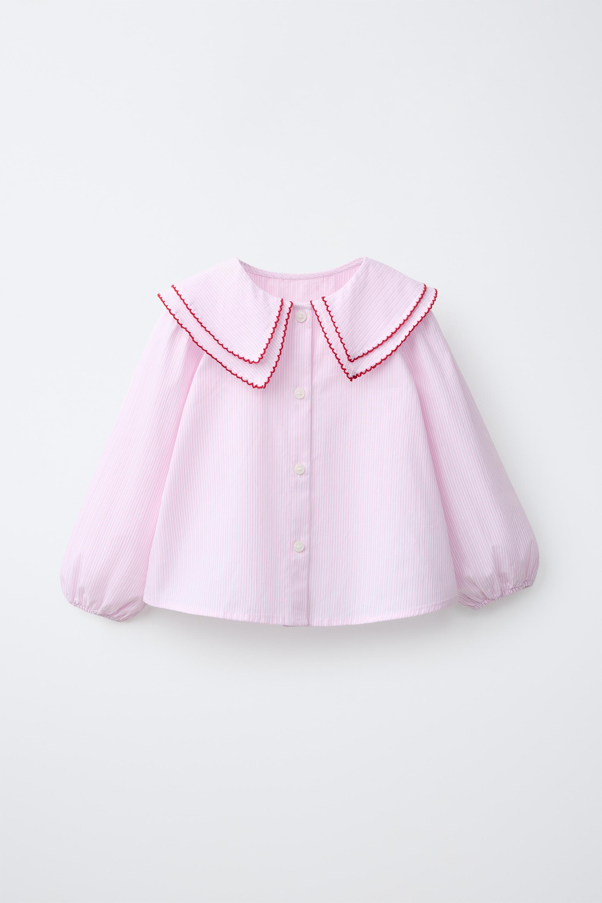 DOUBLE COLLAR STRIPED SHIRT — Pink